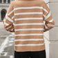 Striped Johnny Collar Long Sleeve Sweater