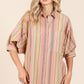 Mittoshop Striped Bubble Sleeve Button Down Shirt