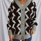Contrast Trim Geometric V-Neck Long Sleeve Cardigan