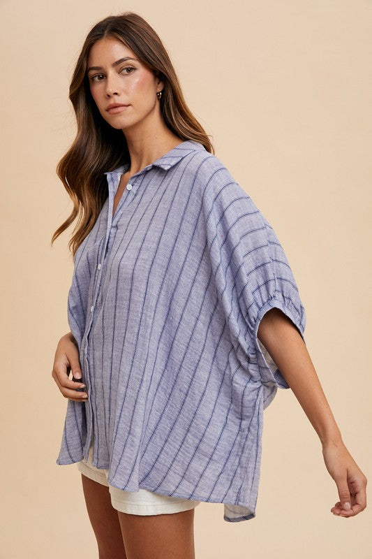 Annie Wear Striped Button Up Half Sleeve Shirt *