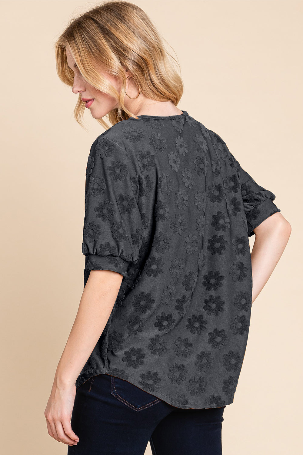 BOMBOM Textured Floral Pattern Top *