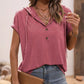 Full Size Half Button Hooded Short Sleeve Blouse