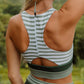 FULL SIZE Striped Scoop Neck Wide Strap Swim Top and Bottom Set