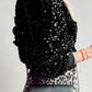 Sequin Round Neck Long Sleeve Blouse