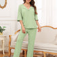 Ribbed Half Sleeve Top and Pocketed Pants Set