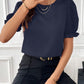 Round Neck Flounce Sleeve Blouse