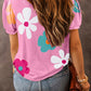 Flower Round Neck Short Sleeve Blouse