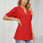 Eyelet Short Puff Sleeve Notched Neck Top