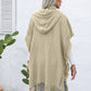 Fringe Trim Buttoned Hooded Poncho