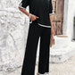 Contrast Trim Round Neck Top and Pants Set