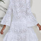 Ruffle Hem Eyelet Notched Long Sleeve Dress