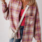 Plaid Collared Neck Button Up Shacket