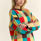 Davi & Dani Color Block Checkered Dropped Shoulder Sweater
