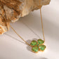 Stainless Steel Zircon Lucky Clover Pendant Necklace
