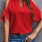 Full Size Notched Cold Shoulder Half Sleeve Blouse