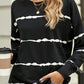 Slit Contrast Striped Round Neck Long Sleeve T-Shirt