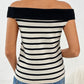 Decorative Button Striped Off-Shoulder Knit Top