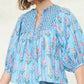 Smocked Floral Print Tie Neck Blouse
