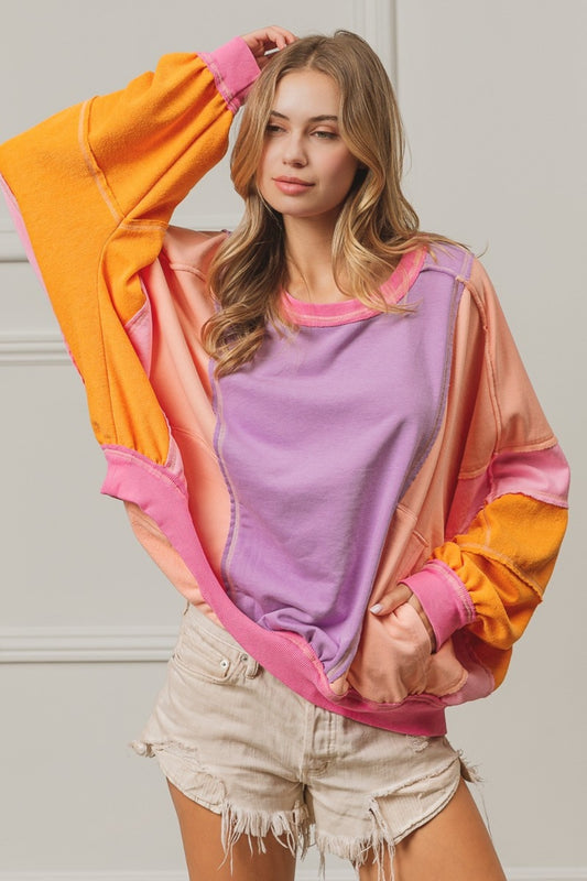 BiBi Color Block Exposed Seam Sweatshirt with Pockets - Brand BiBi