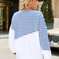 Slit Contrast Striped Long Sleeve Sweatshirt