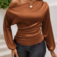 Drawstring One Shoulder Long Sleeve Blouse