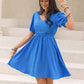 Tied Swiss Dot V-Neck Short Sleeve Dress