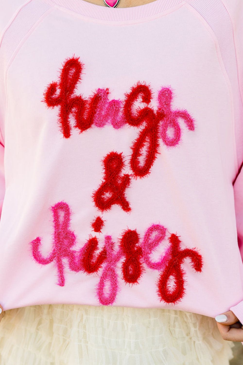 Valentine’s Day Blush Pink HUG AND KISSES Round Neck Sweatshirt