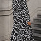 Printed V-Neck Long Sleeve Midi Dress