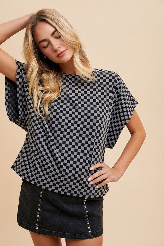 Annie Wear Checkered Round Neck Short Sleeve T-Shirt *