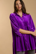 Umgee Full Size Button Down Tiered Back High Low Shirt *