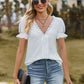 Lace Detail V-Neck Flounce Sleeve Blouse
