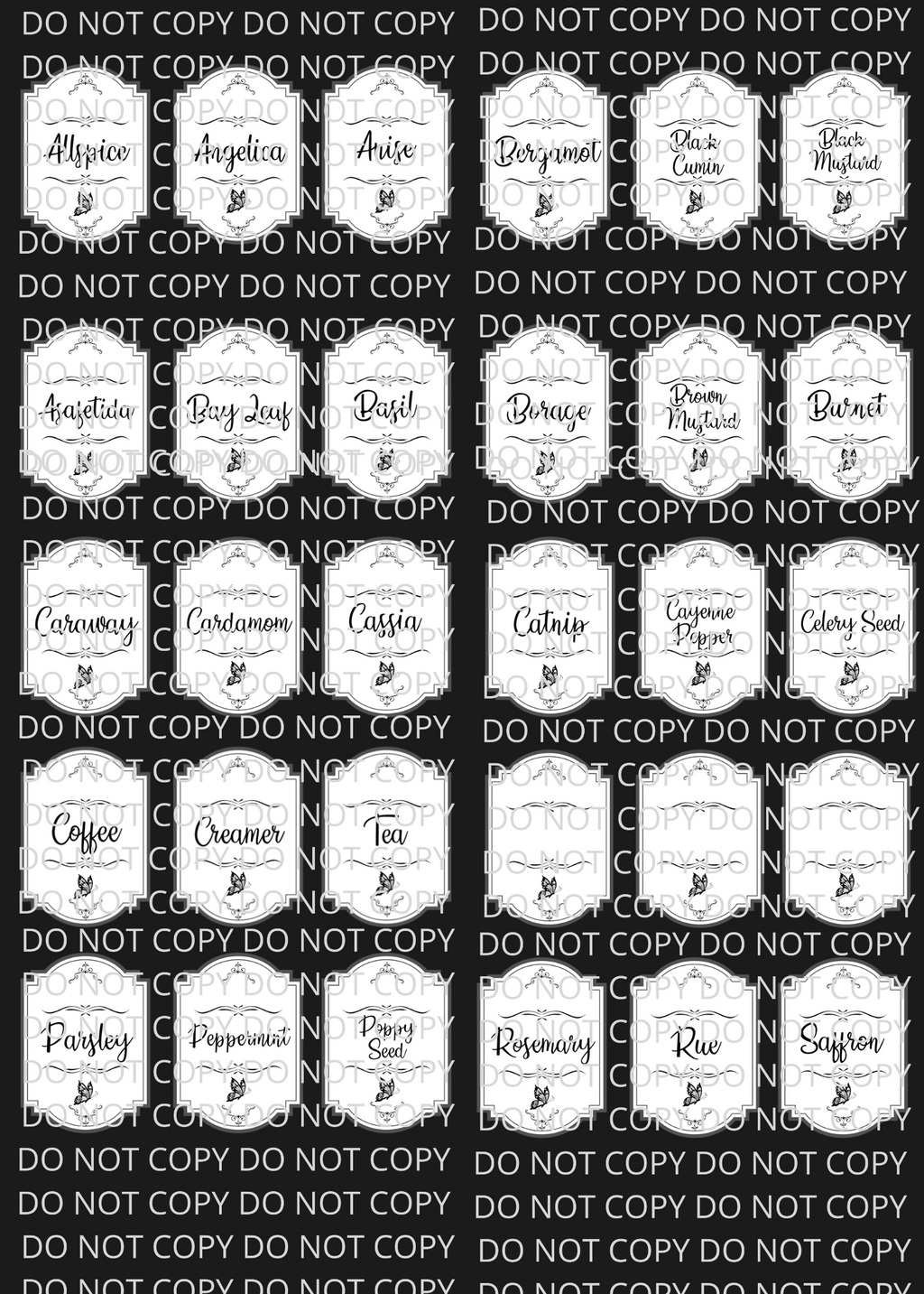 Spice Labels with Butterfly Design Digital Art in PDF SVG PNG JPG File Formats