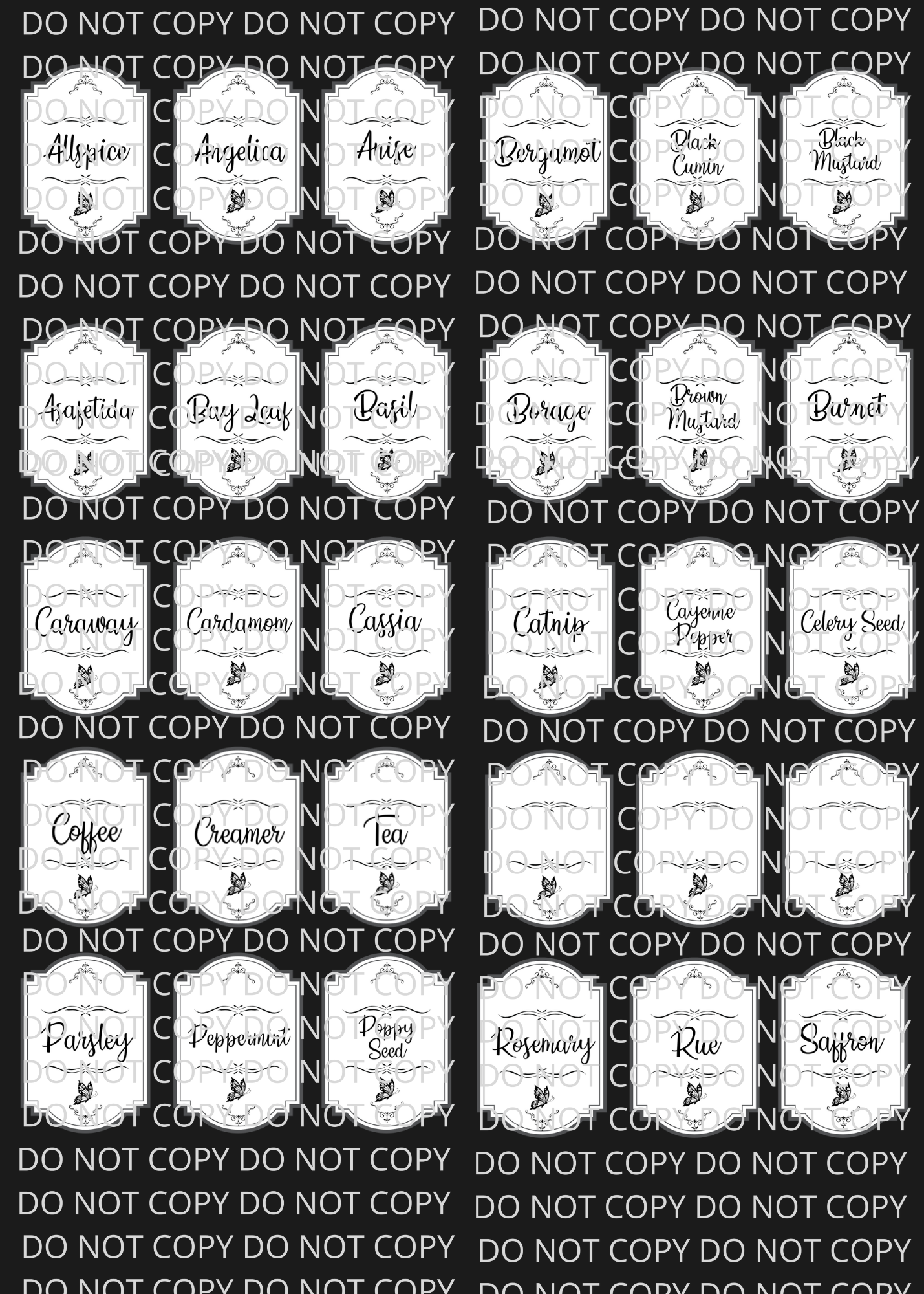 Spice Labels with Butterfly Design Digital Art in PDF SVG PNG JPG File Formats
