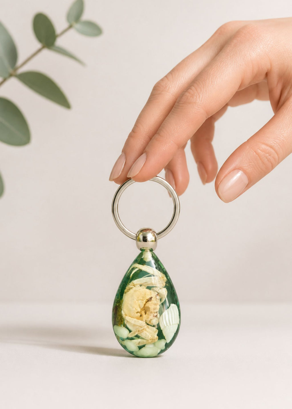 Handmade Faux Crab Keychain – Blue Background