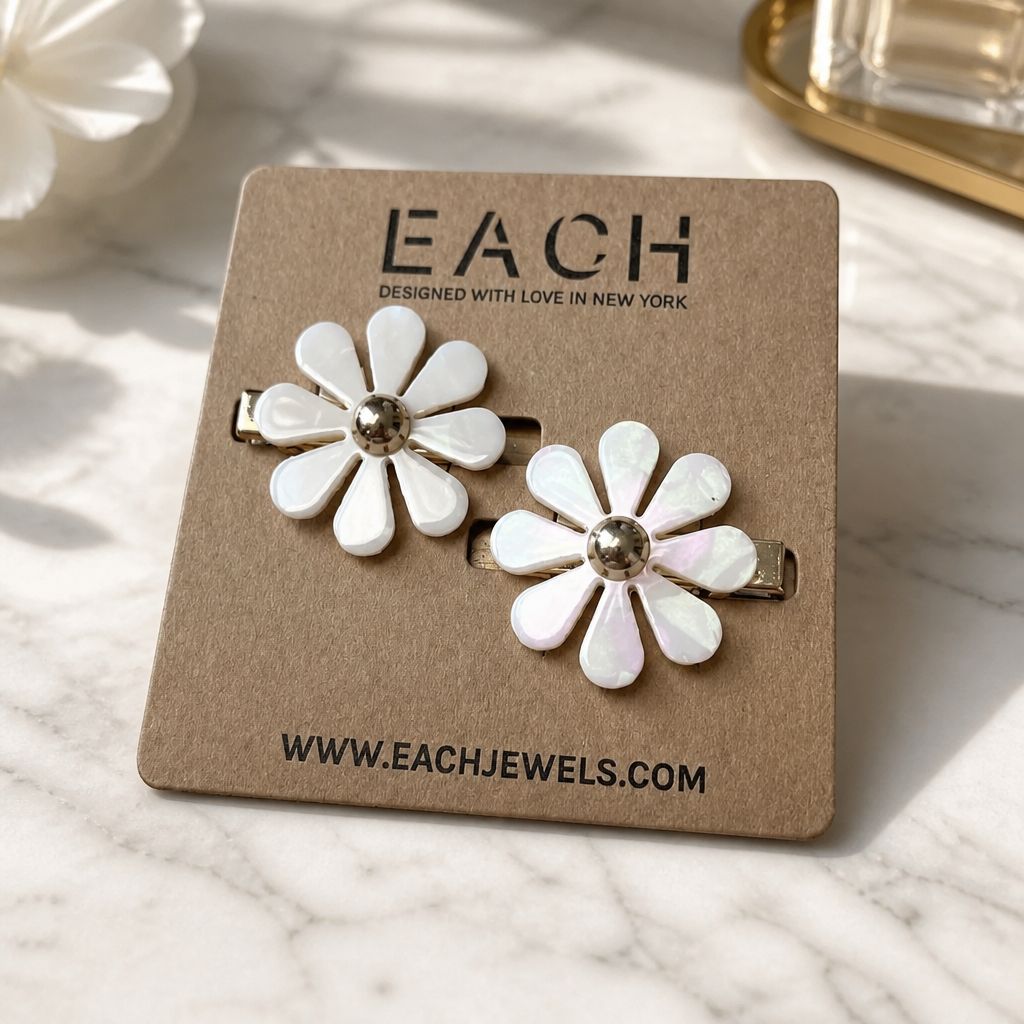Each Jewels Designed with Love Flower Barrette Set of 2 – Pearl Shine Gold Hair Clips