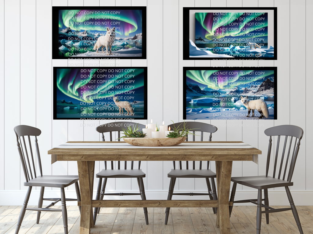 White Fox Northern Lights Digital Art in PDF SVG PNG File Formats