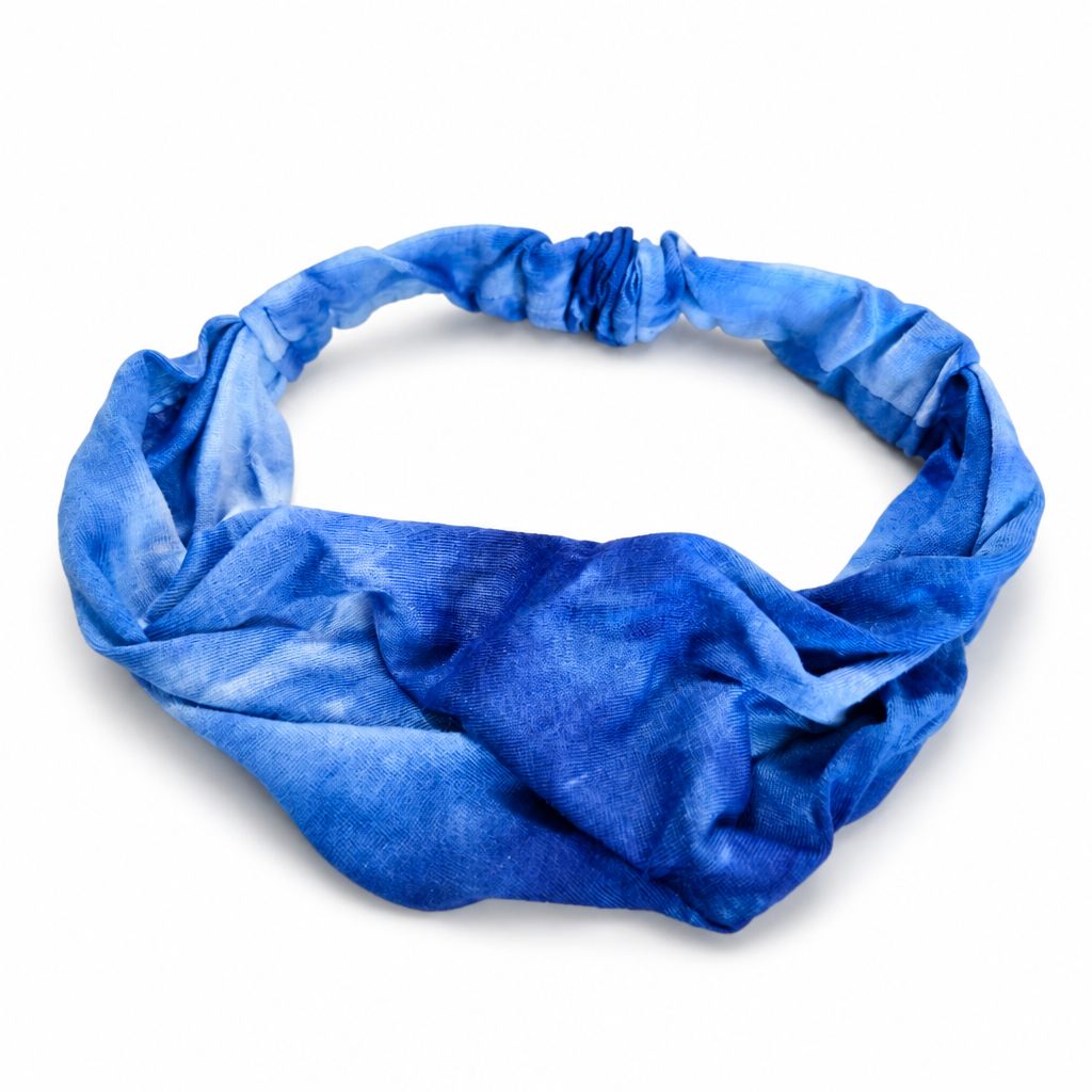 Blue Tie-Dye Button Headband – Soft Women's Hair Accessory