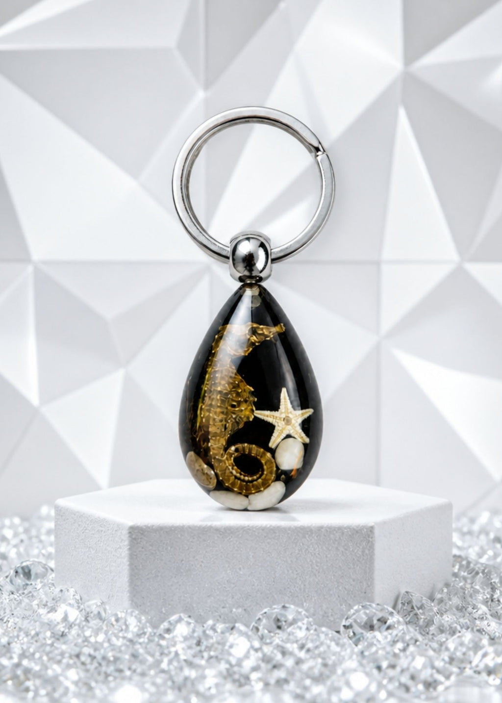 Handmade Faux Seahorse Keychain – Black