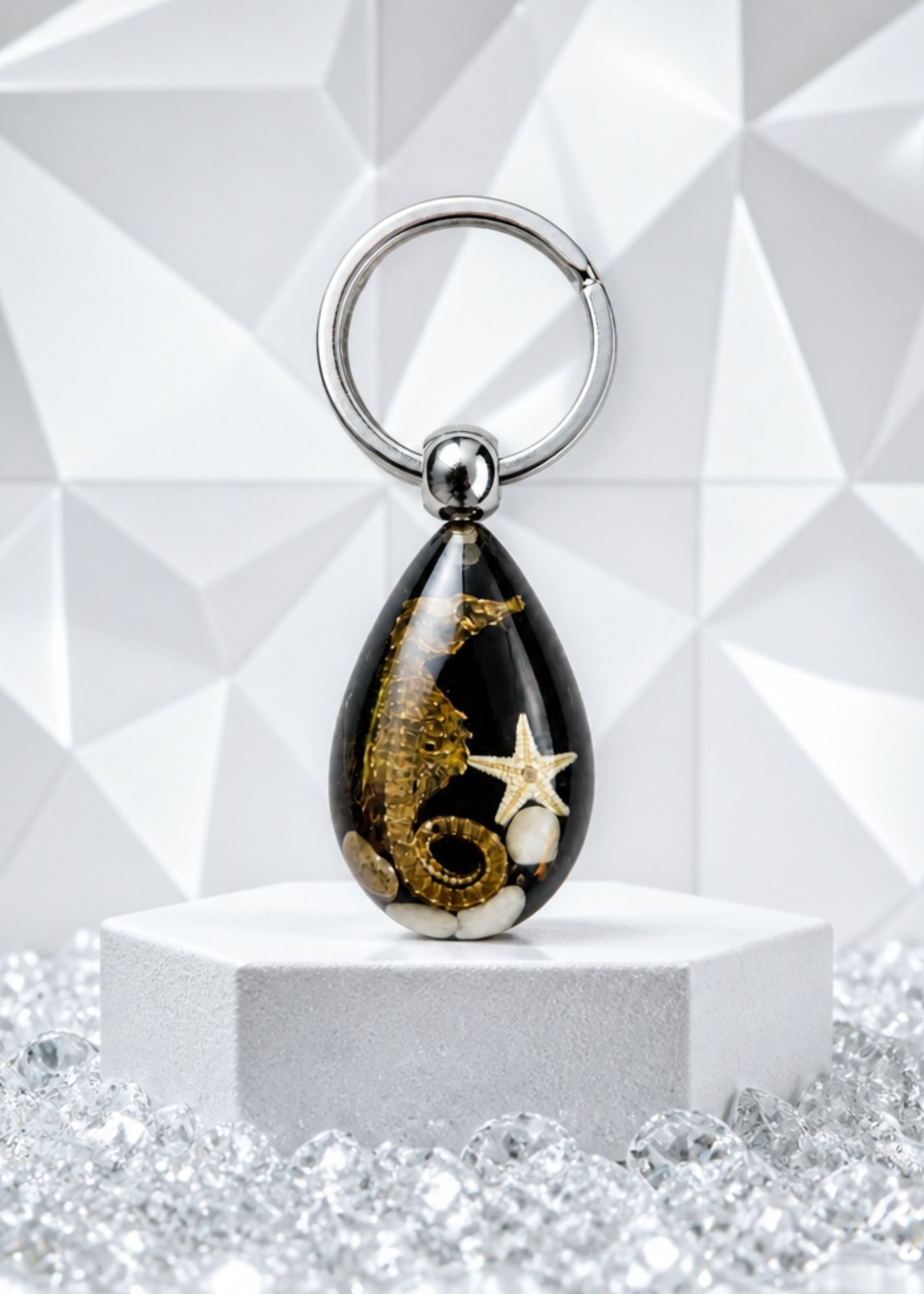 Handmade Faux Seahorse Keychain – Black