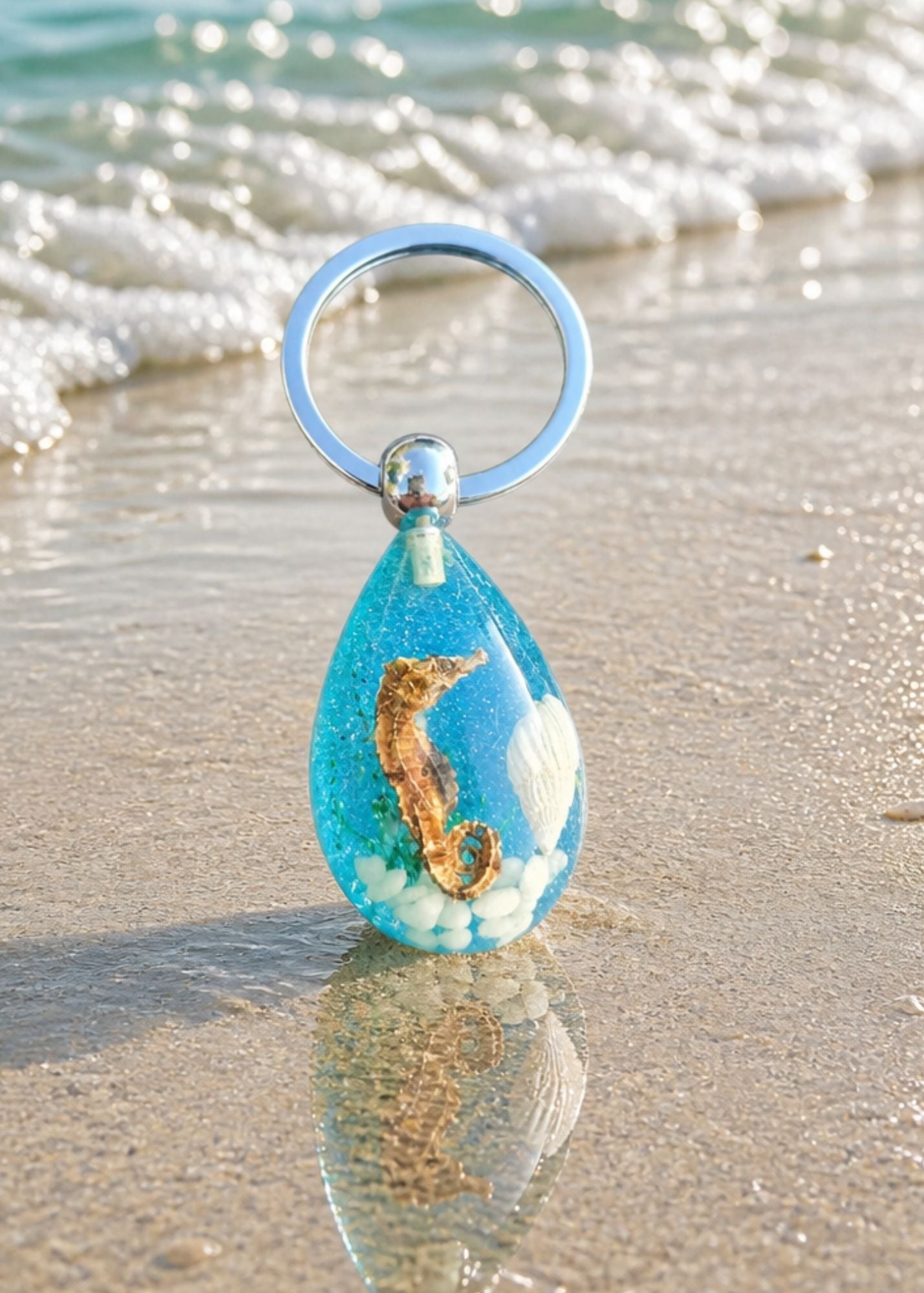 Handmade Faux Seahorse Keychain – Light Blue Sparkle