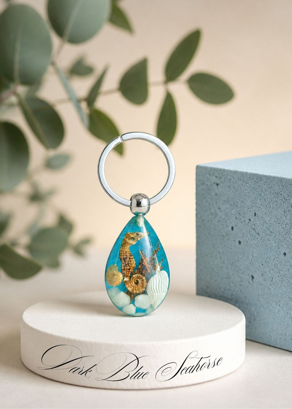 Handmade Faux Seahorse Keychain - Dark Blue
