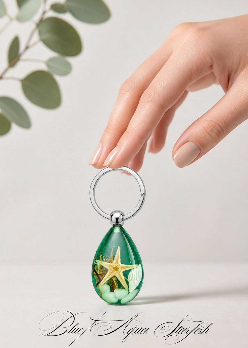Handmade Faux Starfish Keychain – Aqua Blue