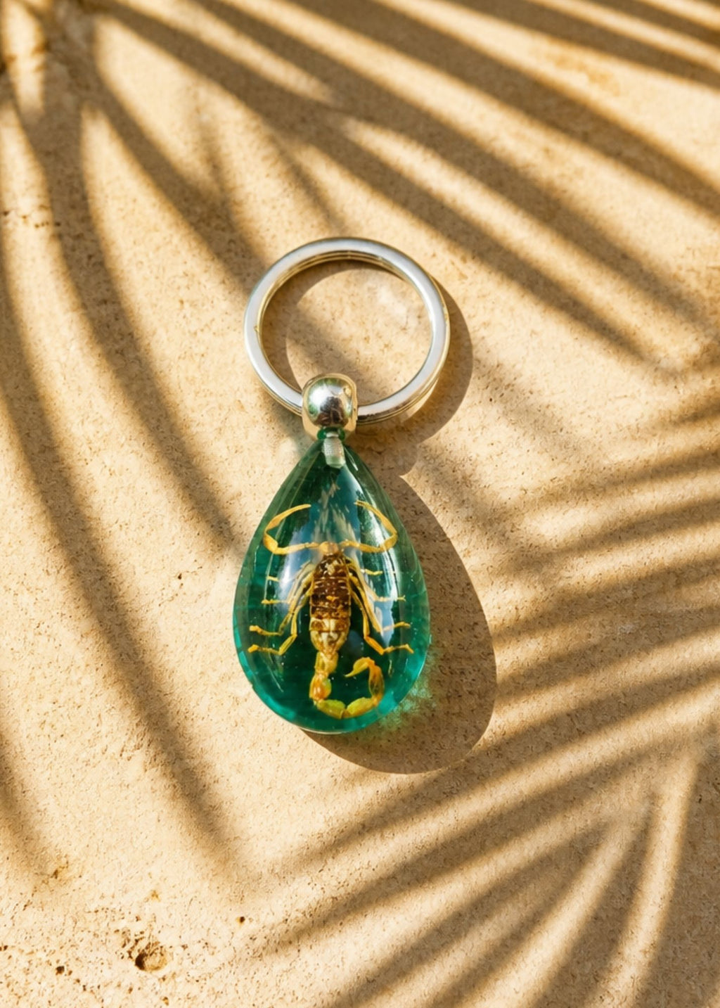 Handmade Faux Scorpion Keychain – Brown with Blue Background