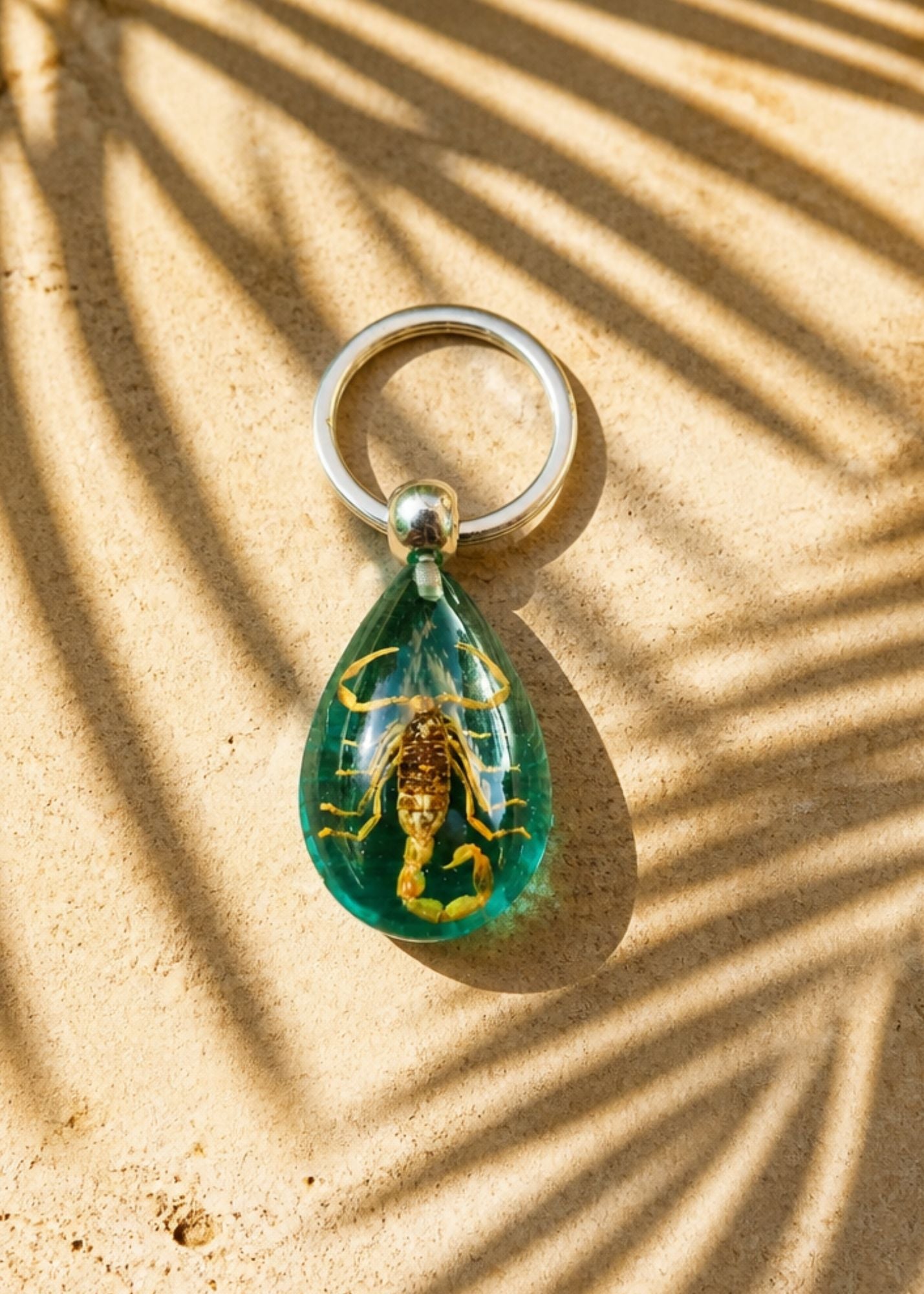 Handmade Faux Scorpion Keychain – Brown with Blue Background