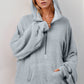 Double Take Half Zip Long Sleeve Hoodie with Kangaroo Pocket