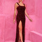 Slit Sequin Square Neck Wide Strap Dress