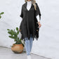 Fringe Trim Buttoned Hooded Poncho
