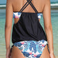 Full Size Black Crisscross Scoop Neck Tankini Set