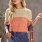 Color Block Round Neck Long Sleeve Sweater