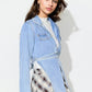 Asymmetric Slit Collared Neck Long Denim Top